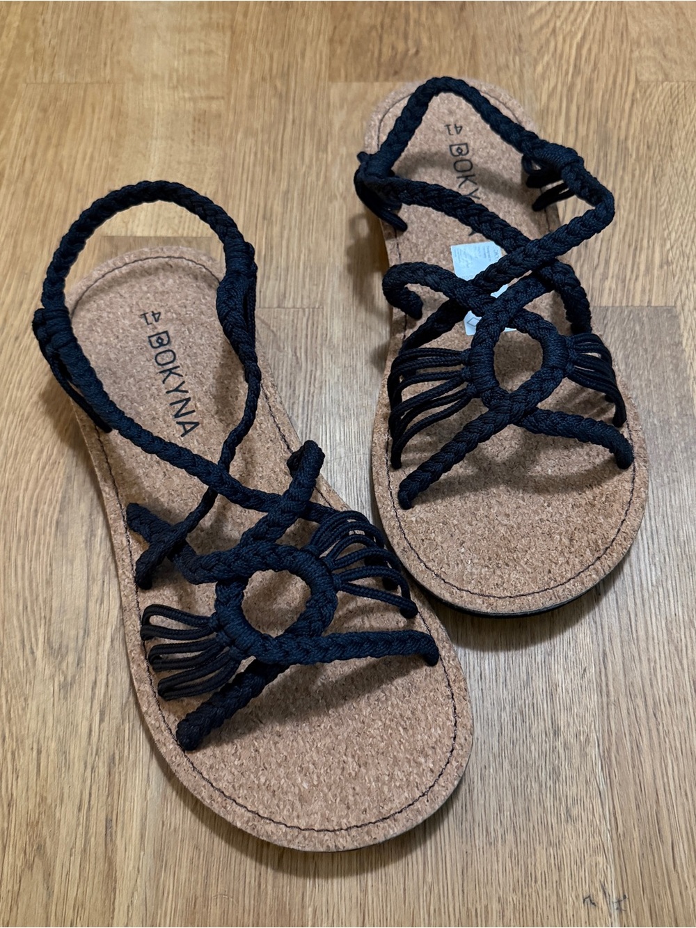 Bokyna 41 Black Freedom Braided Cork Insole Sandals